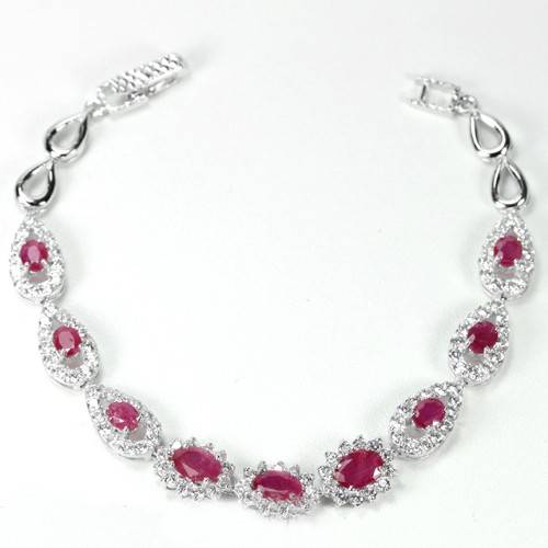 ***IN STOCK!!!***REAL STONES!!!*** NATURAL BLOOD RED RUBY STERLING 925 SILVER BRACELET 7.5