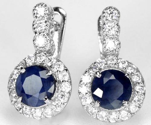 ***REAL STONES!!!*** NATURAL BLUE SAPPHIRE STERLING 925 SILVER EARRING