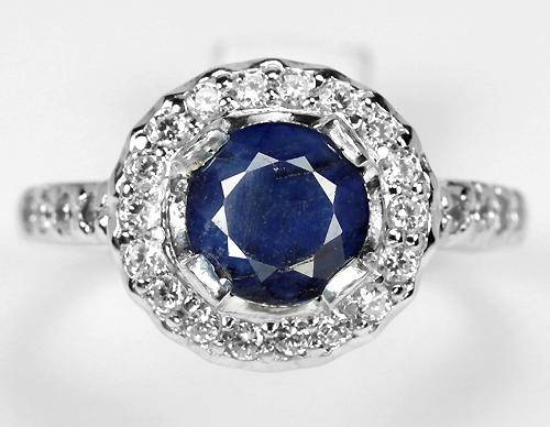 ***REAL STONES!!!*** NATURAL BLUE SAPPHIRE ROUND FACET CUT STERLING 925 SILVER RING 6.5
