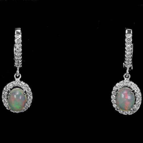 ***REAL STONES!!!*** NATURAL AAA MULTI COLOR OPAL STERLING 925 SILVER EARRING