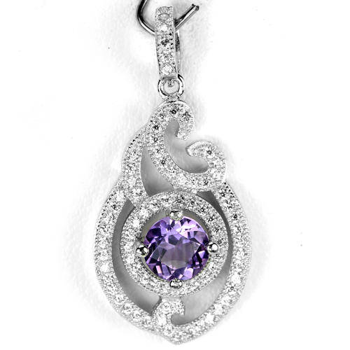 ***REAL STONES!!!*** NATURAL AAA PURPLE AMETHYST STERLING 925 SILVER PENDANT