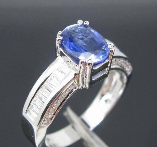 "CERTIFICATE INCLUDED!" 14K WHITE GOLD Natural Blue Ceylon Sapphire Diamond Engagement Ring