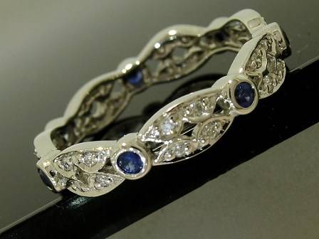 Solid 9ct White GOLD Natural Sapphire Diamond Full Eternity Ring