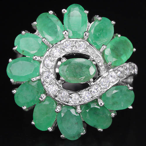 ***IN STOCK!!***REAL STONES!!!*** NATURAL AAA GREEN EMERALD COLUMBIAN STERLING 925 SILVER RING 5.75