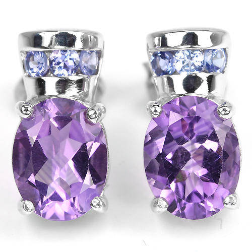 ***IN STOCK!!***REAL STONES!!!*** PURPLE AMETHYST-VIOLET BLUE TANZANITE STERLING 925 SILVER EARRIN