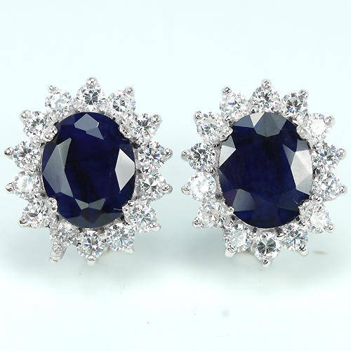 ***IN STOCK!!***REAL STONES!!!*** NATURAL 10X8 MM.BLUE SAPPHIRE STERLING 925 SILVER EARRIN
