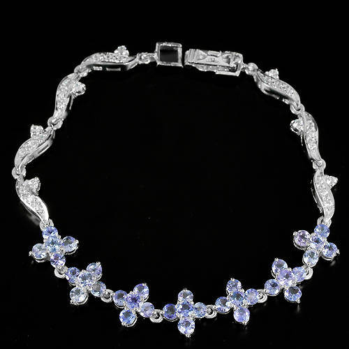 ***IN STOCK***REAL STONES!!!*** 35PCS.NATURAL VIOLET BLUE TANZANITE STERLING 925 SILVER BRACELET 7.2