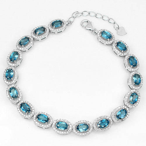 **IN STOCK!!**REAL STONES!!!*** SUMPTUOUS NATURAL TOP LONDON BLUE TOPAZ STERLING 925 SILVER BRACELET
