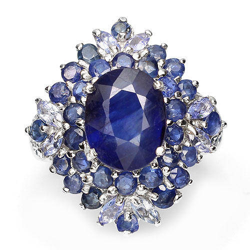 ***REAL STONES!!!*** EXQUISITE NATURAL 10x8mm TOP RICH BLUE SAPPHIRE-TANZANITE 925 SILVER RING SIZE