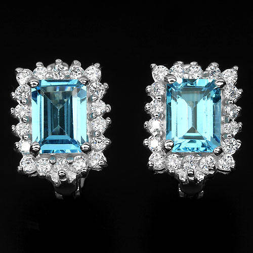 ***REAL STONES!!!***IN STOCK!!** NATURAL GEM OCTAGON 8x6mm SWISS BLUE TOPAZ 925 SILVER EARRINGS
