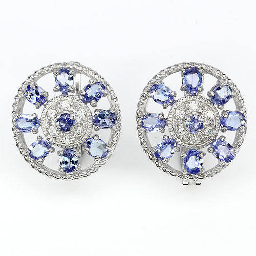 ***REAL STONES!!!***LUXURY! NATURAL RICH BLUE VIOLET TANZANITE STERLING 925 SILVER EARRINGS
