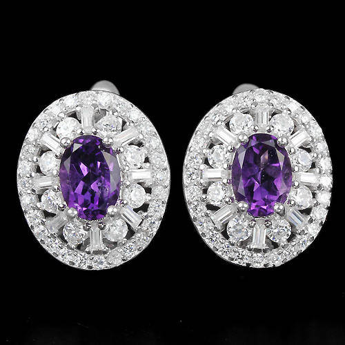 **IN STOCK!!***REAL STONES!!!*** NATURAL AAA PURPLE AMETHYST STERLING 925 SILVER EARRING