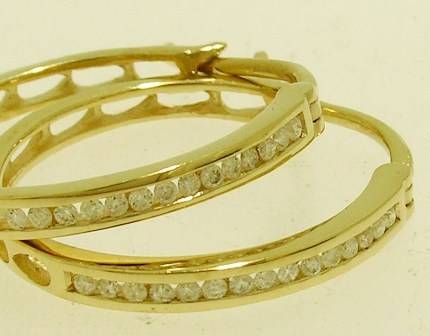 GORGEOUS Genuine 9ct SOLID Gold NATURAL Diamond HOOP Earrings