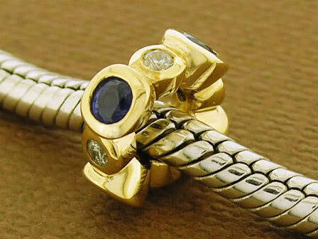 GENUINE 9ct Gold NATURAL Sapphire & Diamond Bead Charm