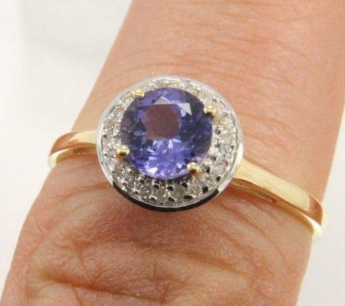 "IN STOCK!!!" Estate 14Kt Yellow Gold Purple Tanzanite & Round Diamond Filigree Halo Ring