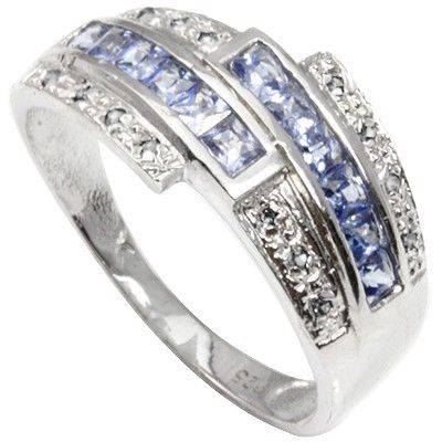 **IN STOCK!!***0.58 CT GENUINE TANZANITE & 2 PCS WHITE DIAMOND PLATINUM OVER 925 STERLING SILVER RIN
