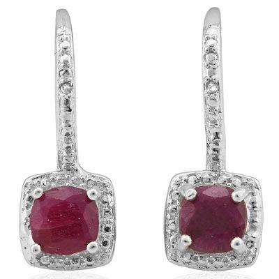 **IN STOCK!!*** 1.512 CARAT GENUINE RUBY & GENUINE DIAMOND PLATINUM OVER 0.925 STERLING SILVER HOOK