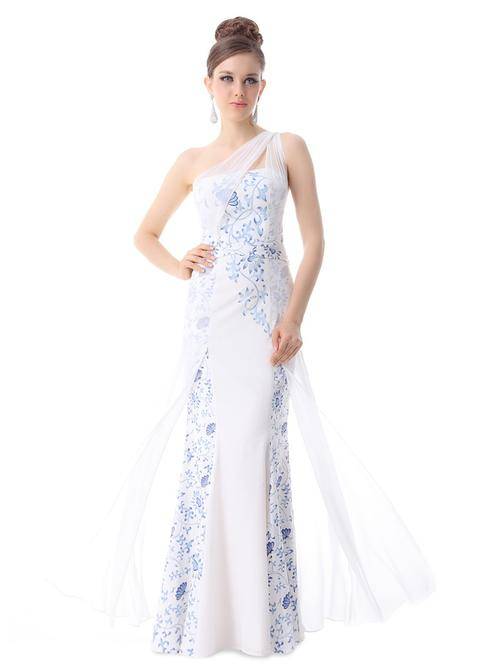 Gorgeous Sexy One Shoulder Printed Long Evening Dress New Prom Bridesmaid SZ 14