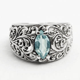 ***IN STOCK***REAL STONES!!!*** SOLID STERLING SILVER BALI RING SET WITH REAL TOPAZ SIZE 7