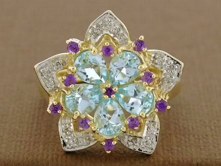 9ct Gold NATURAL Topaz & Diamond Daisy Ring