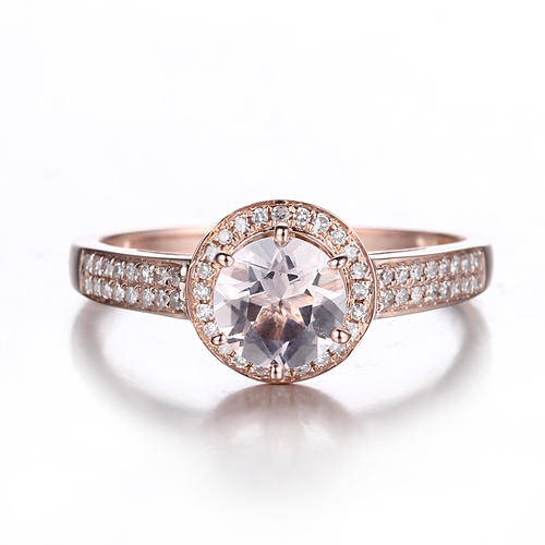 ***IN STOCK!!!*** Solid 10K Rose Gold 6MM ROUND Morganite NATURAL DIAMOND ENGAGEMENT WEDDING RING