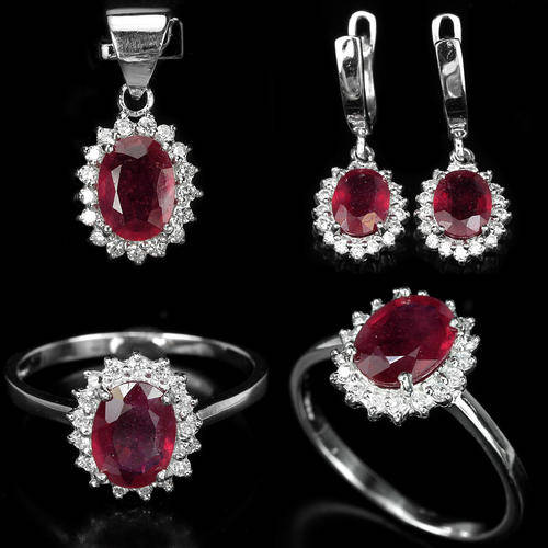 IN STOCK!! GENUINE BLOOD RED RUBY EARRING AND PENDANT AND RING STERLING 925 SILVER EARRING