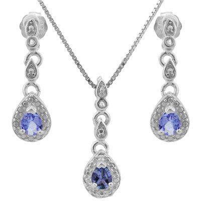 ***IN STOCK***REAL STONES!!!*** .75 CARAT TANZANITE & DIAMOND 925 STERLING SILVER SET