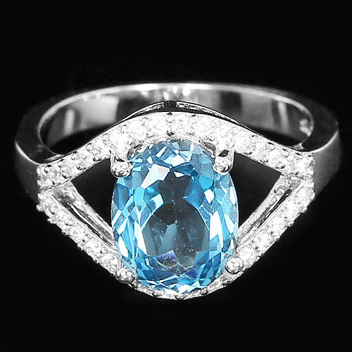 ***IN STOCK***REAL STONES!!!***  LONDON BLUE TOPAZ OVAL STERLING 925 SILVER RING 5