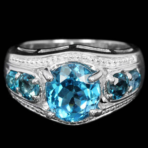 ***IN STOCK***REAL STONES!!!9X8 MM. AAA LONDON BLUE TOPAZ OVAL & ROUND STERLING 925 SILVER RING 7.5