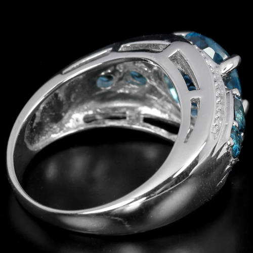 ***IN STOCK***REAL STONES!!!9X8 MM. AAA LONDON BLUE TOPAZ OVAL & ROUND STERLING 925 SILVER RING 7.5
