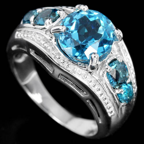 ***IN STOCK***REAL STONES!!!9X8 MM. AAA LONDON BLUE TOPAZ OVAL & ROUND STERLING 925 SILVER RING 7.5