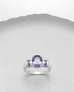 "IN STOCK!!"  Solid 925 Sterling Silver, Amethyst and Tanzanite Real Gemstone Ring Size 7