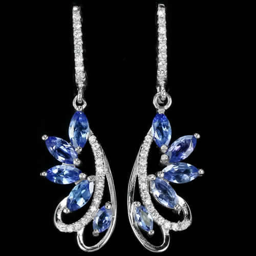 **IN STOCK!!** REAL STONES!!** NATURAL TOP BLUE TANZANITE MARQUISE STERLING 925 SILVER EA