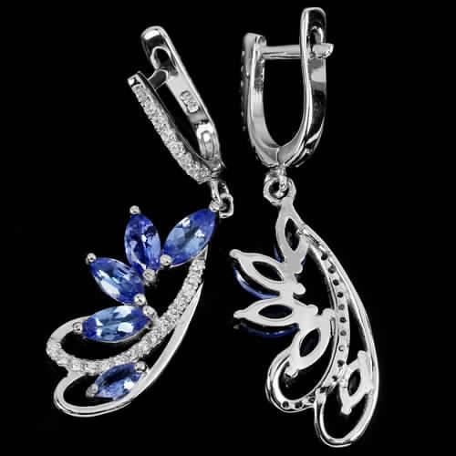 **IN STOCK!!** REAL STONES!!** NATURAL TOP BLUE TANZANITE MARQUISE STERLING 925 SILVER EA