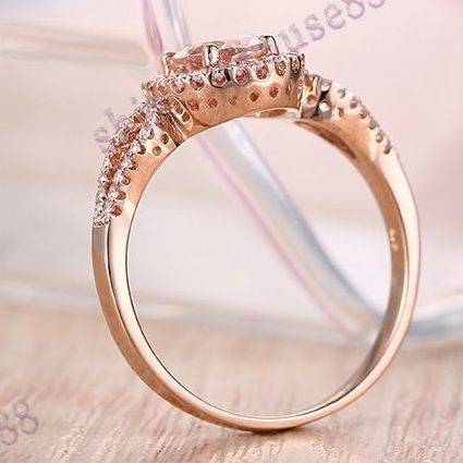 **IN STOCK!!** REAL STONES!!** 7x5mm Pink Morganite Natural Diamonds Ring Engagement Wedding 10