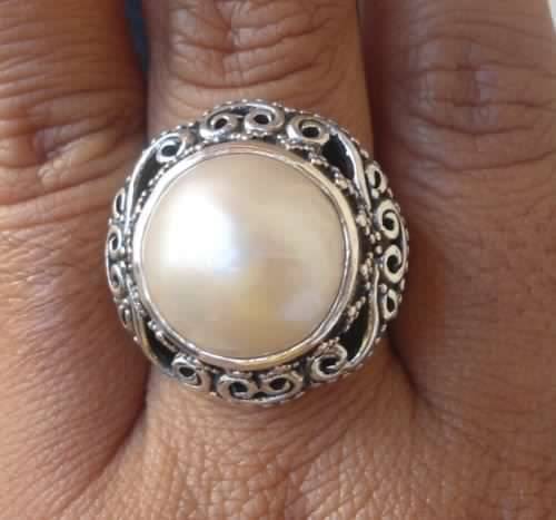 ***IN STOCK!!*** 925 Sterling Silver Balinese Handcrafted Ring White Mabe Pearl Size 8