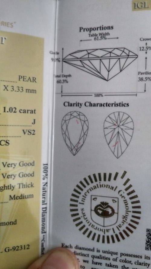 **IN STOCK!!**WITH IGL CERTIFICATE value R42 540** 1.02 Carat J Color VS2 Pear Loose Diamond For Rin
