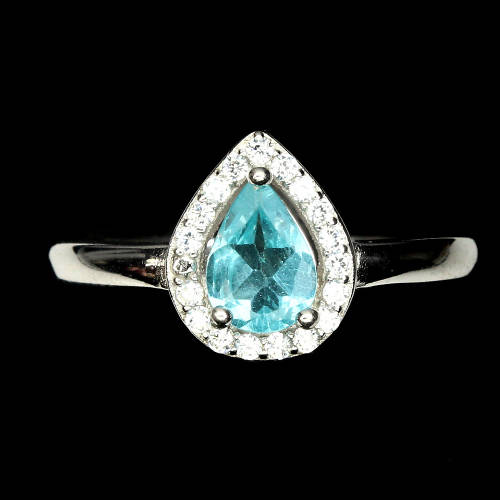 ***IN STOCK!!*** Elegant Pear Cut 7x5mm Top Neon Blue Apatite  925 Sterling Silver Ring 7