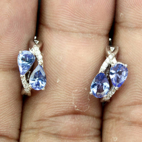 "IN STOCK"  Pear 6x4mm Top Rich Blue Violet Tanzanite 925 Sterling Silver Earrings