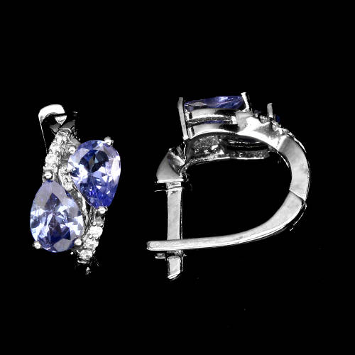 "IN STOCK"  Pear 6x4mm Top Rich Blue Violet Tanzanite 925 Sterling Silver Earrings