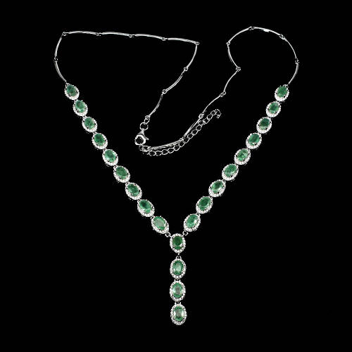 "IN STOCK" Oval 6x4mm Top Rich Green Emerald 925 Sterling Silver Necklace