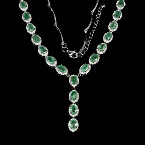 "IN STOCK" Oval 6x4mm Top Rich Green Emerald 925 Sterling Silver Necklace