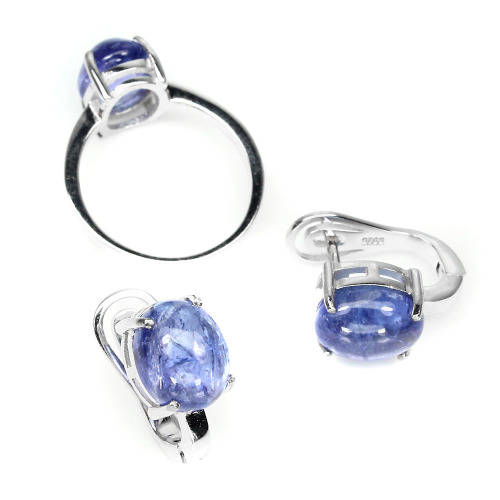 "IN STOCK" Oval Cab 10x8mm Top Blue Violet Tanzanite 925 Sterling Silver Sets