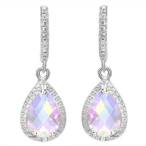 ***IN STOCK***REAL STONES!!!*** 925 STERLING SILVER PEAR CUT WHITE MYSTIC TOPAZ & DIAMOND EARRI