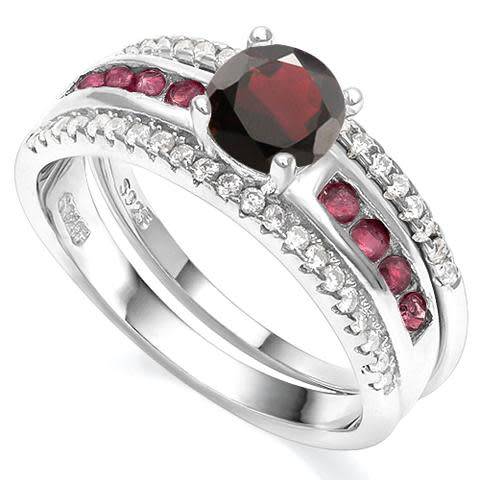 ***IN STOCK!!***REAL GEMSTONES***GARNET & 2/5 CT RUBY 925 STERLING SILVER RING