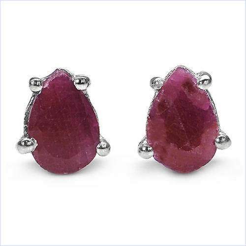 ***R759.00*** Contemporary 0.90CTW Genuine Ruby Pears .925 Sterling Silver Stud Earrings