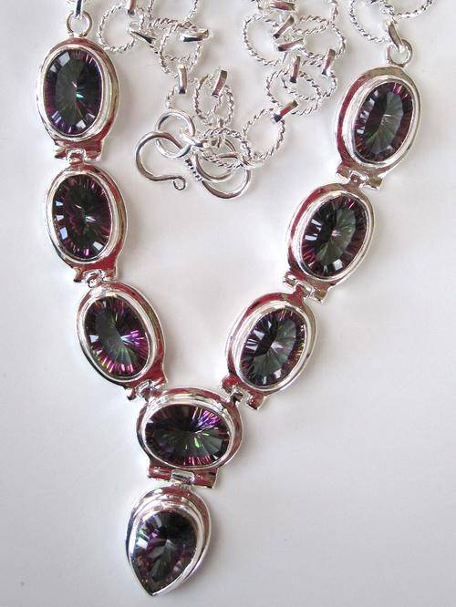 HEAVY!!! 55 GRAMS SOLID 925 SILVER WITH 28CT MYSTIC FIRE TOPAZ NECKLACE!