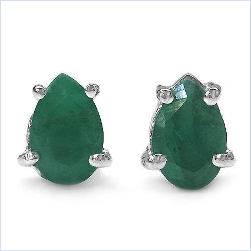 ***R1 860*** 0.80CTW Genuine Emerald Pear .925 Sterling Silver Stud Earrings