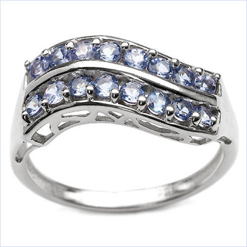 ***R2 470*** Stylish 0.96CTW Genuine Tanzanite 16-Stone .925 Sterling Silver Ring