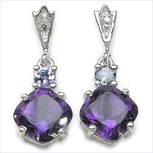 ***R2 450*** Elegant 2.32CTW Genuine Amethyst & Tanzanite .925 Sterling Silver Earrings